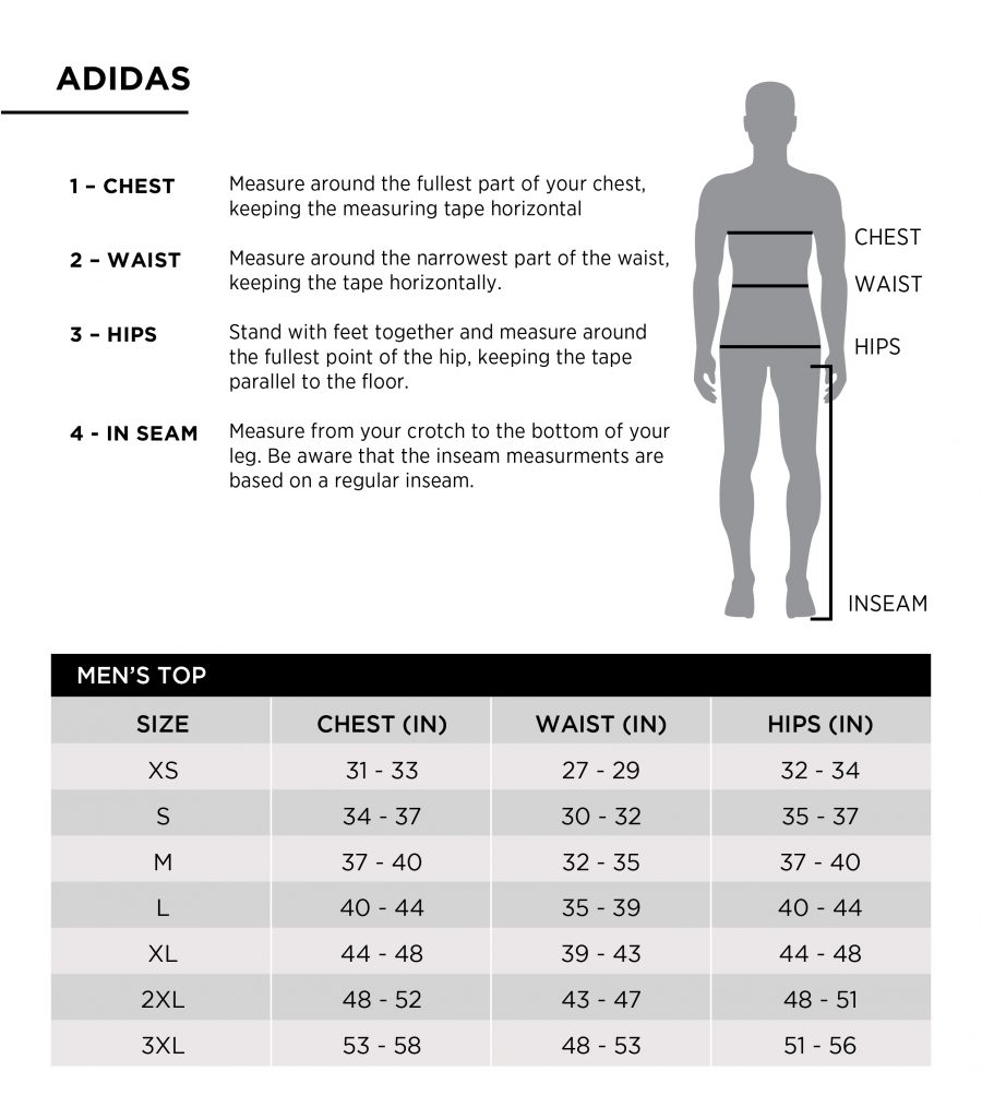 adidas size chart mens pants